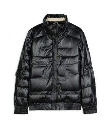 Áo khoác phao đen bóng cổ 3P che khóa